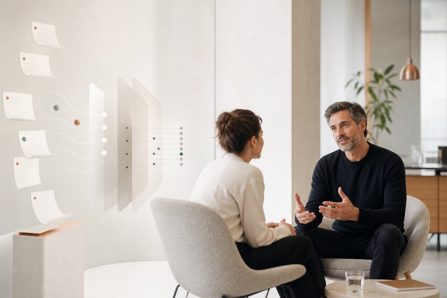 AI prepares process work while the manager focuses on the human conversation.